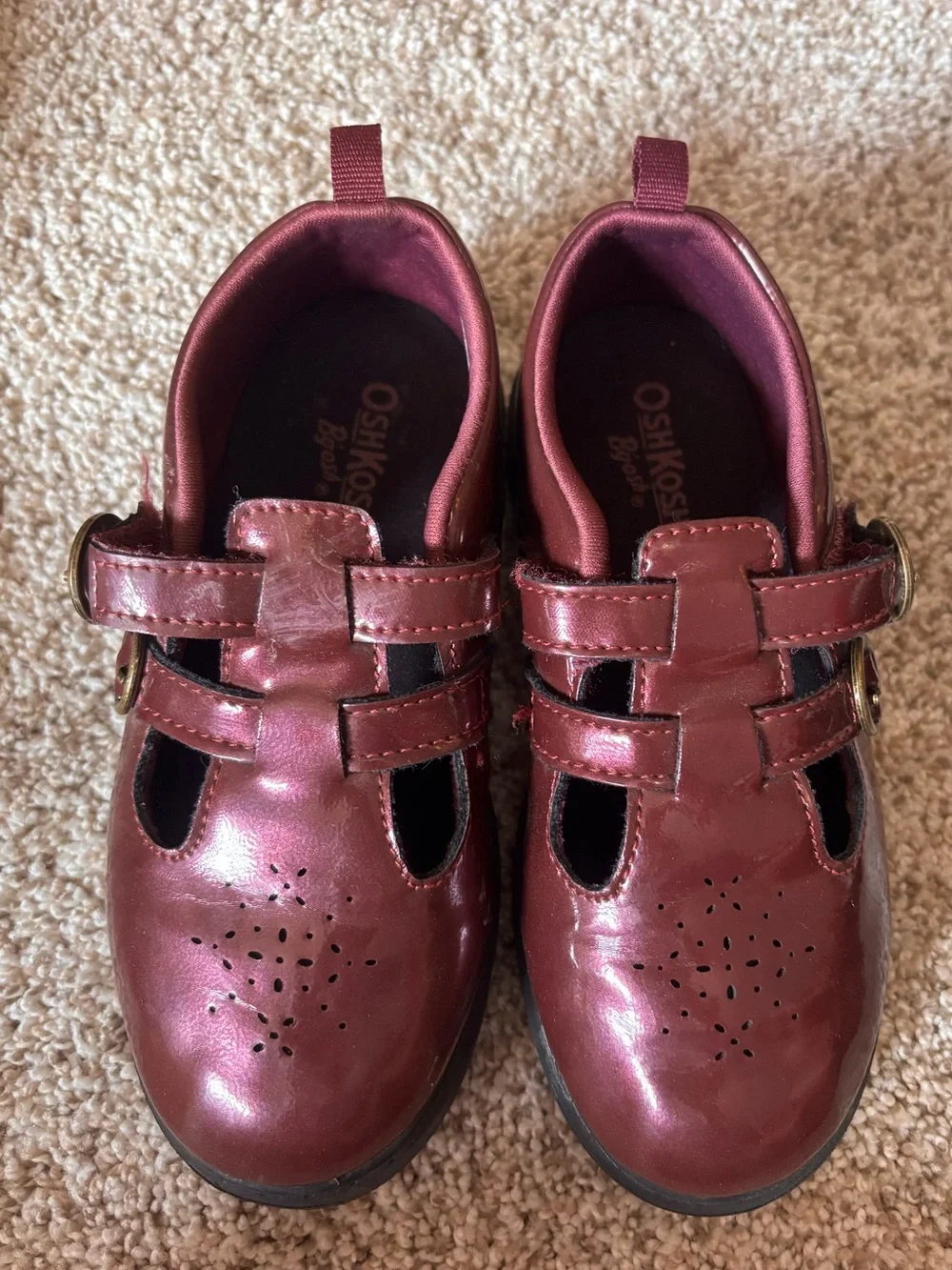 OshKosh B'gosh Metallic Burgundy/Twine Double-Strap Mary Janes